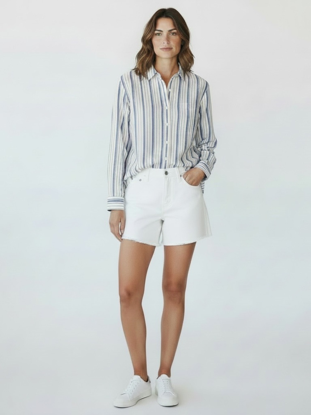 UNTUCKit Pinot Perse Women’s Blue White Striped Button Down Shirt 2 4 12R NEW